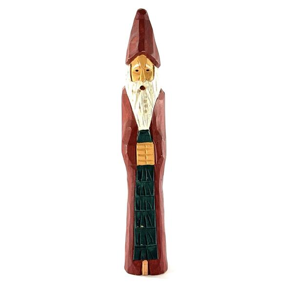 Hand Carved Wooden Santa Figurine 8” Folk Art Primitive Christmas Decoration - Picture 1 of 5